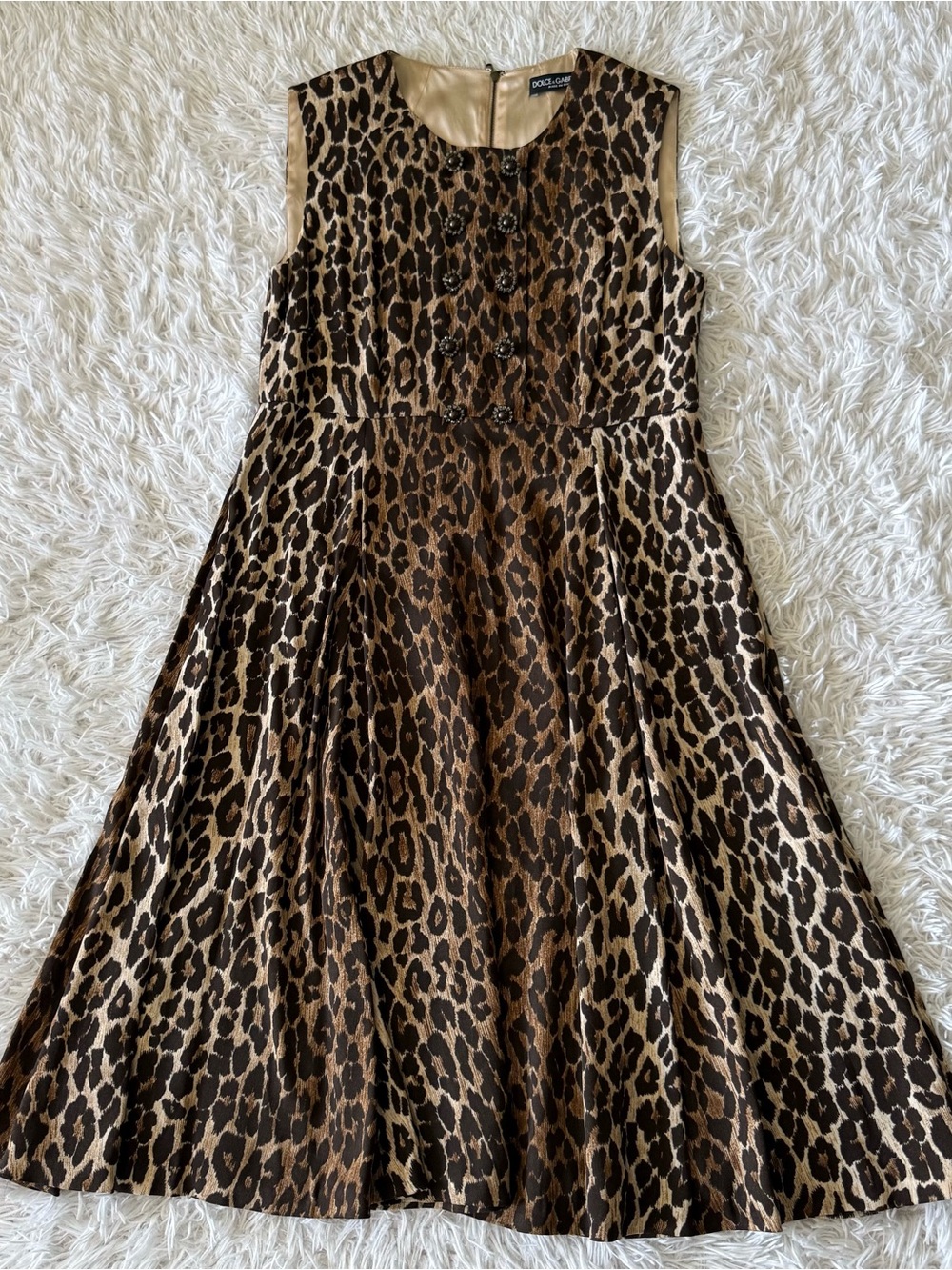 Dolce & Gabbana Leopard Print A-line Shift Dress with Silk Lining Size IT 44 - Picture 9 of 11